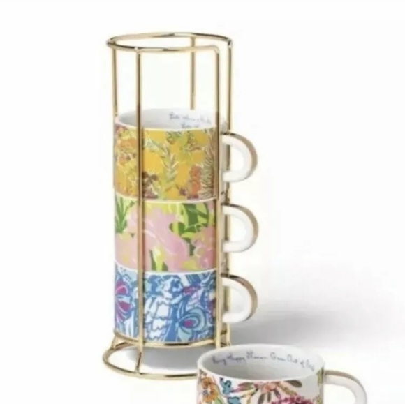 Lilly Pulitzer 4 Porcelain Stacking Espresso Mugs - Picture 2 of 5